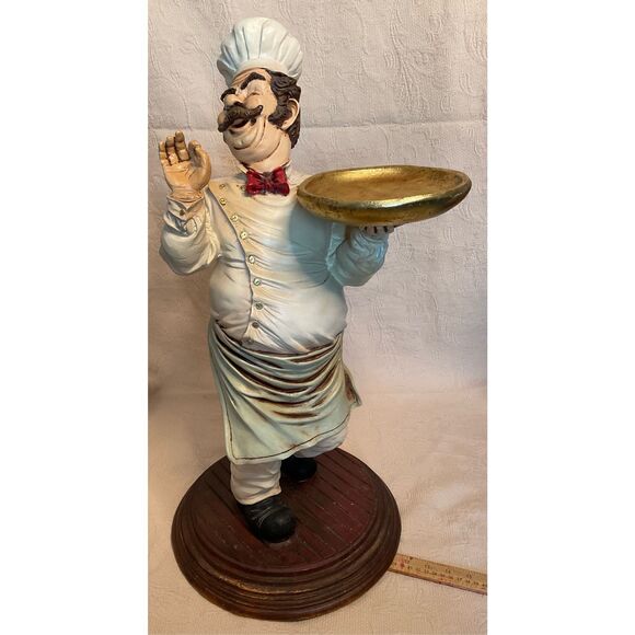 Vintage Chef 25" Tall Standing Resin w/Spinning Tray and Chef's Hat and Spoon - Picture 11 of 16